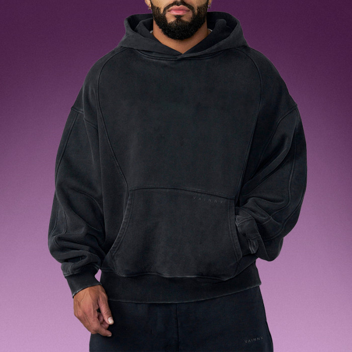 Custom 100% Cotton Hoodie | Oversized Acid Wash Black Hoodie | Streetwear Hoodie Manufacturer