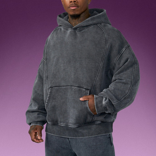 Custom 100% Cotton Hoodie | Oversized Acid Wash Black Hoodie | Streetwear Hoodie Manufacturer