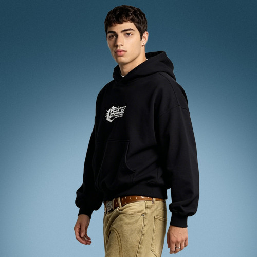 Custom Oversize Casual Hoodie | 100% Cotton Heavyweight Black Hoodie | Streetwear Hoodie Manufacturer