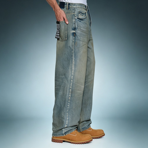 Cotton Washed Mens Straight Leg Jeans |OEM ODM Denim Jeans Supplier | Custom Jeans Manufacturer