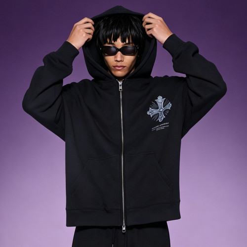 Custom Digital Print Graphic Sweatshirt | Vintage Casual Zipper Hoodie |  500Gsm Oversized Hoodie