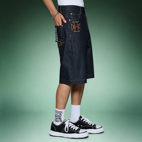 Custom Men's Denim Shorts | Wash Vintage Embroidered Shorts | High Quality Streetwear Manufacture