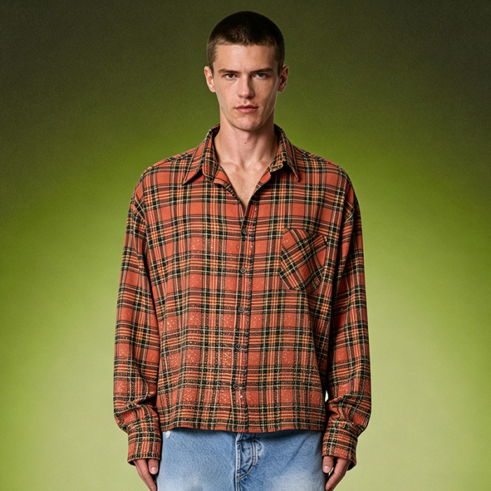 Custom Striped Plaid Shirt | Baggy Drop Shoulder Streetwear | Mens Long Sleeved Shirt
