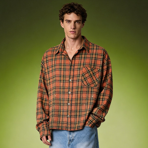 Custom Striped Plaid Shirt | Baggy Drop Shoulder Streetwear | Mens Long Sleeved Shirt