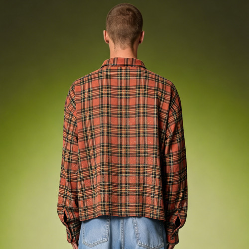 Custom Striped Plaid Shirt | Baggy Drop Shoulder Streetwear | Mens Long Sleeved Shirt