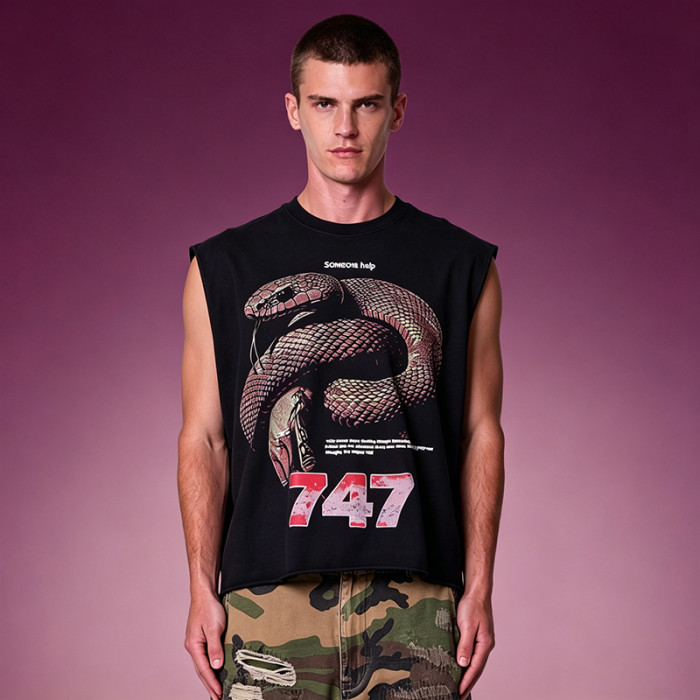 Custom DTG Print Sleeveless T-shirt | Oversize Streetwear Supplier | Men's Sleeveless T-shirt Manufacturer