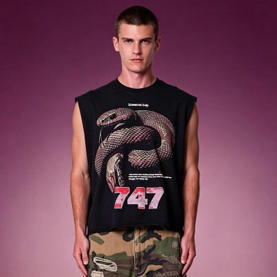 Custom DTG Print Sleeveless T-shirt | Oversize Streetwear Supplier | Men's Sleeveless T-shirt Manufacturer