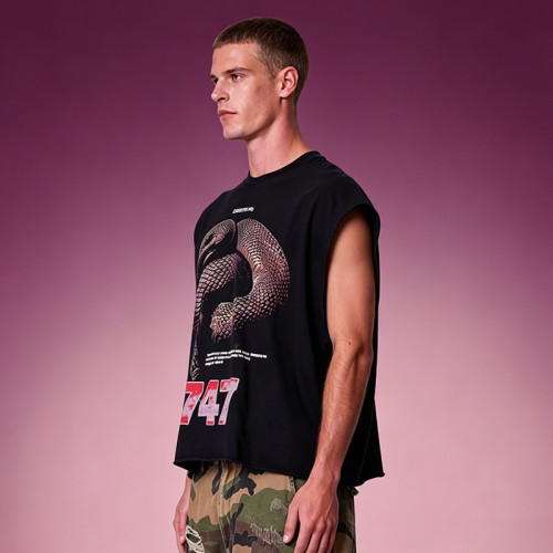Custom DTG Print Sleeveless T-shirt | Oversize Streetwear Supplier | Men's Sleeveless T-shirt Manufacturer