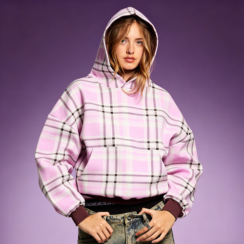 Custom Oversized plaid Stripes Hoodie | 100% organic cotton sweatshirt | Streetwear manufacture