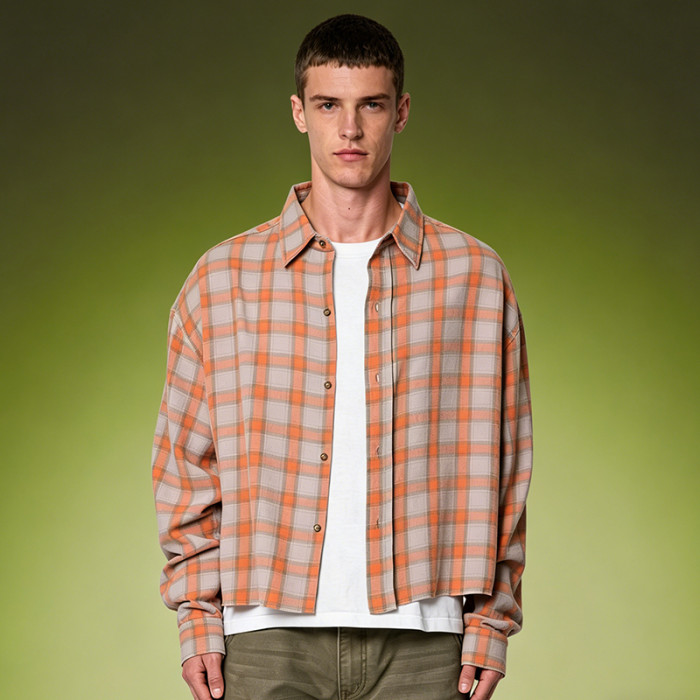 Custom Crop Fit Acid Washed Shirt | 100% Cotton Plaid Shirt | Vintage Streetwear Shirt