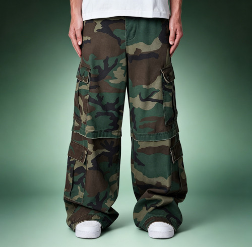 Custom Patchwork Camouflage Pants | Multi-pocket Cargo Pants | Loose Wide-leg Trousers