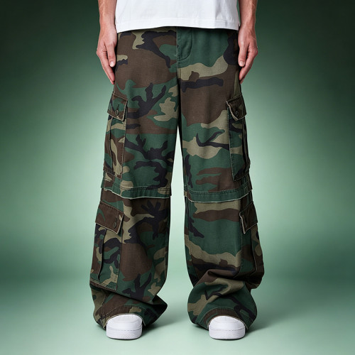 Custom Patchwork Camouflage Pants | Multi-pocket Cargo Pants | Loose Wide-leg Trousers