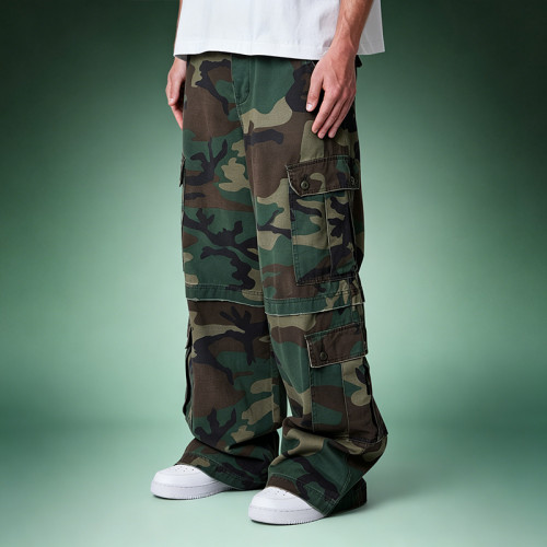 Custom Patchwork Camouflage Pants | Multi-pocket Cargo Pants | Loose Wide-leg Trousers