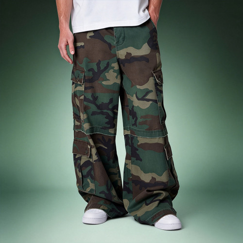 Custom Patchwork Camouflage Pants | Multi-pocket Cargo Pants | Loose Wide-leg Trousers