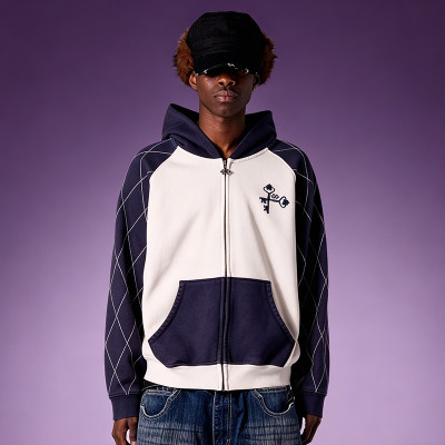 Custom 100% Cotton Hoodie | Vintage Zipper Hoodie | Streetwear Hoodie Manufacturer |  Color Block Hoodie