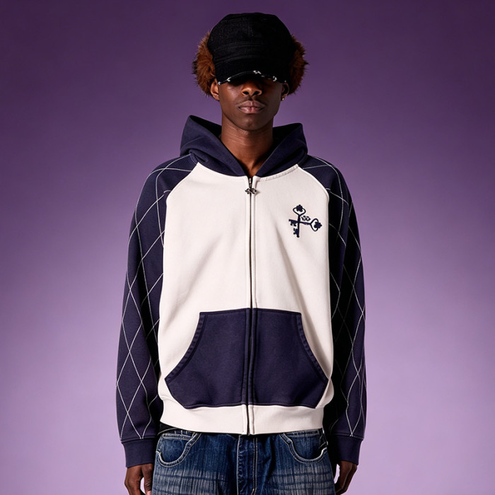 Custom 100% Cotton Hoodie | Vintage Zipper Hoodie | Streetwear Hoodie Manufacturer |  Color Block Hoodie