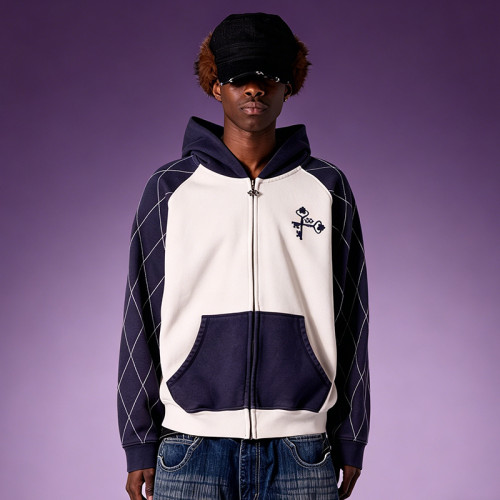 Custom 100% Cotton Hoodie | Vintage Zipper Hoodie | Streetwear Hoodie Manufacturer |  Color Block Hoodie