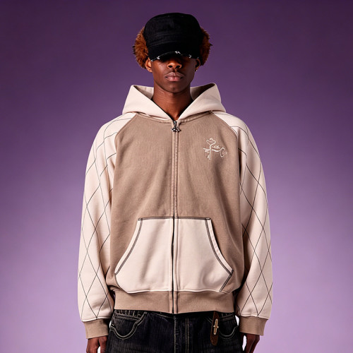 Custom 100% Cotton Hoodie | Vintage Zipper Hoodie | Streetwear Hoodie Manufacturer |  Color Block Hoodie