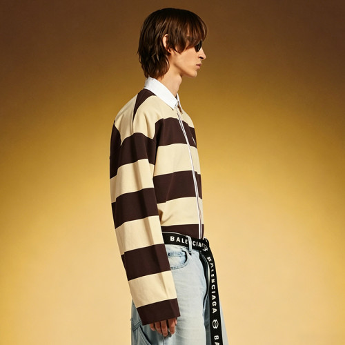 Custom Long-sleeved Polo T-shirt | Striped Print 100% Cotton T-Shirt | Streetwear manufacture