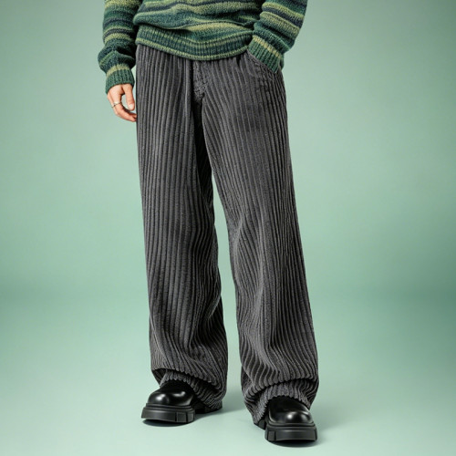 OEM Custom Casual Vintage Pants  |  Wide-leg Corduroy Embroidery Pants | Streetwear Manufacturer