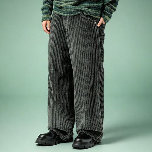 OEM Custom Casual Vintage Pants  |  Wide-leg Corduroy Embroidery Pants | Streetwear Manufacturer