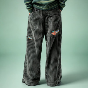 OEM Custom Casual Vintage Pants  |  Wide-leg Corduroy Embroidery Pants | Streetwear Manufacturer