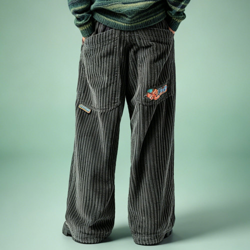 OEM Custom Casual Vintage Pants  |  Wide-leg Corduroy Embroidery Pants | Streetwear Manufacturer