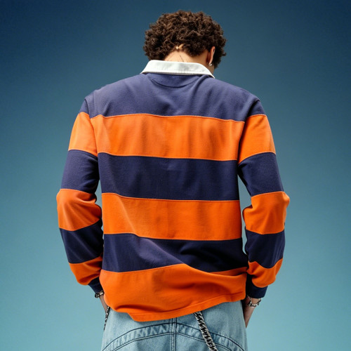 Custom Long-sleeved Polo T-shirt | 100% Cotton Striped Vintage T-Shirt | Streetwear Supplier