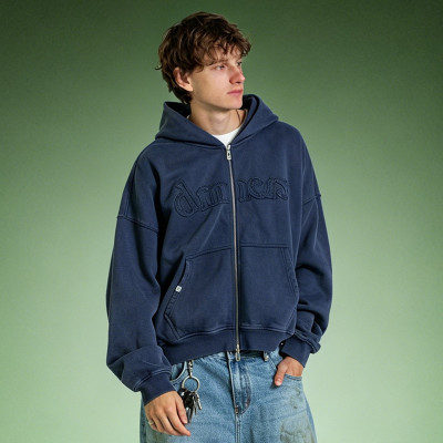 Custom Embroidery Logo Zipper Hoodie | Acid Wash Vintage Heavyweight Hoodie | Streetwear Supplier