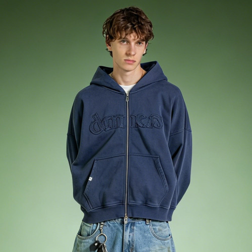 Custom Embroidery Logo Zipper Hoodie | Acid Wash Vintage Heavyweight Hoodie | Streetwear Supplier