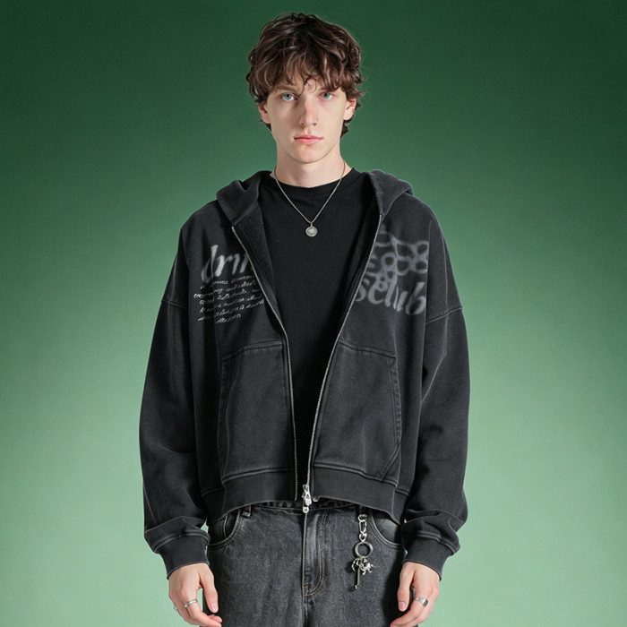Custom DTG Print Acid Wash Zipper Hoodie | Vintage Heavyweight Hoodie | Streetwear Manufacturer