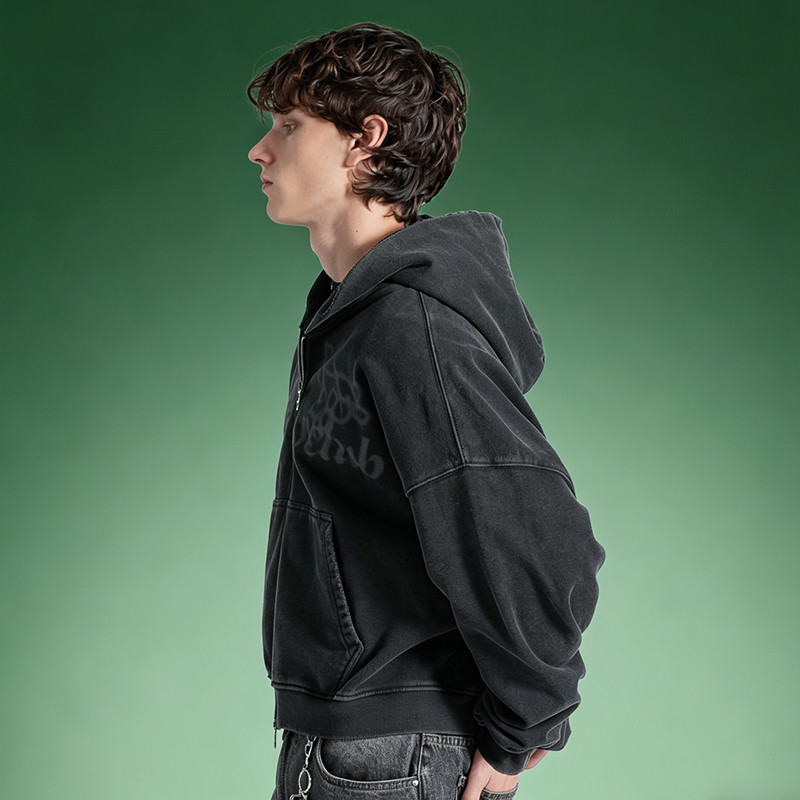 Acid Wash Zipper Hoodie