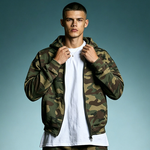 Custom Crop Fit Cotton Hoodie | Vintage Zip-up Hoodie | Streetwear Hoodie Manufacturer |  Camouflage Hoodie