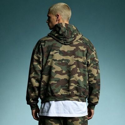 Custom Crop Fit Cotton Hoodie | Vintage Zip-up Hoodie | Streetwear Hoodie Manufacturer |  Camouflage Hoodie