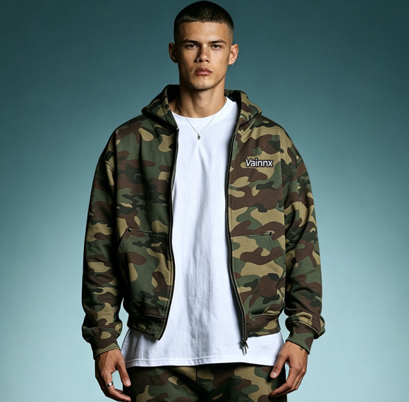 Custom Crop Fit Cotton Hoodie | Vintage Zip-up Hoodie | Streetwear Hoodie Manufacturer |  Camouflage Hoodie