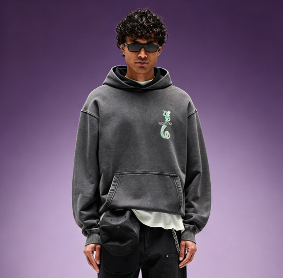 Custom DTG Print Hoodie | Oversized Acid Wash Hoodie | 100% Cotton Drop Shoulder Vintage Hoodie