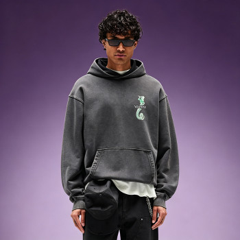 Custom DTG Print Hoodie | Oversized Acid Wash Hoodie | 100% Cotton Drop Shoulder Vintage Hoodie