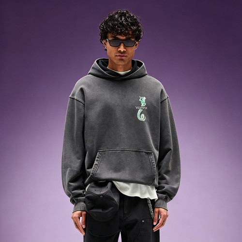 Custom DTG Print Hoodie | Oversized Acid Wash Hoodie | 100% Cotton Drop Shoulder Vintage Hoodie