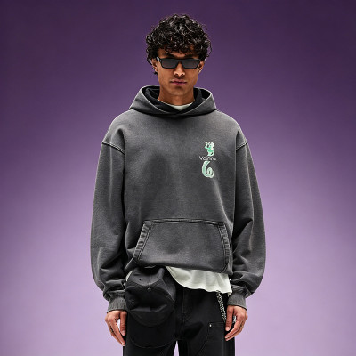 Custom DTG Print Hoodie | Oversized Acid Wash Hoodie | 100% Cotton Drop Shoulder Vintage Hoodie