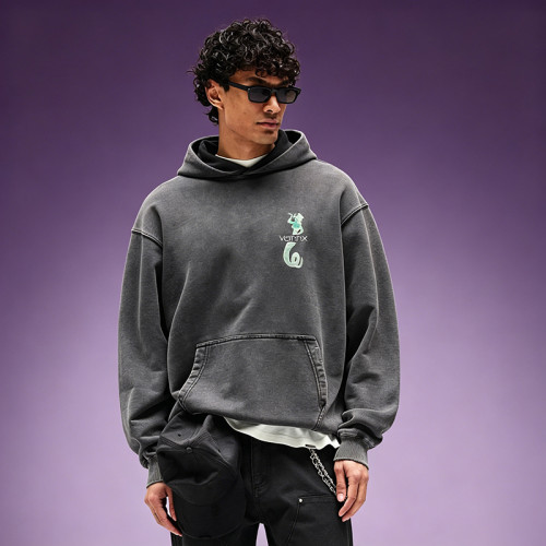 Custom DTG Print Hoodie | Oversized Acid Wash Hoodie | 100% Cotton Drop Shoulder Vintage Hoodie
