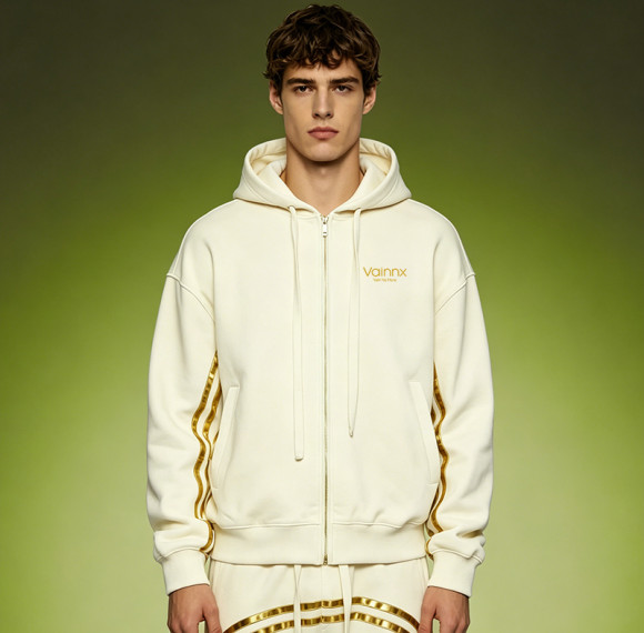 Custom Digital Print Stripe Sweatshirt | Casual Thick Zipper Hoodie | 500Gsm Oversized Hoodie