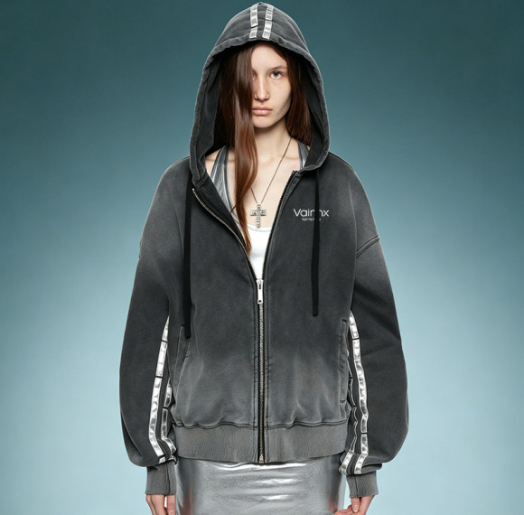 Custom Zip Up Uniex Hoodie | Acid Wash Reflective Stripe Hoodie | Streetwear Supplier