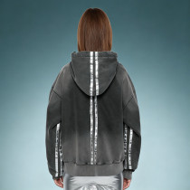 Custom Zip Up Uniex Hoodie | Acid Wash Reflective Stripe Hoodie | Streetwear Supplier