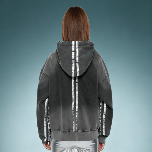 Custom Zip Up Uniex Hoodie | Acid Wash Reflective Stripe Hoodie | Streetwear Supplier