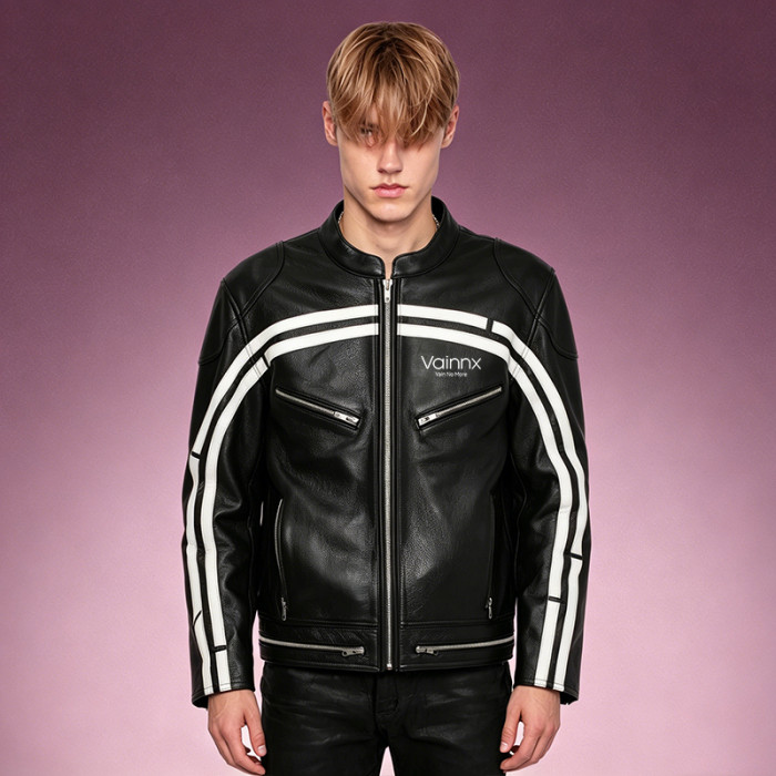 Custom Motorcycle Jacket | Leather Jacket | Men's Stripe Jacket | High Quality Jacket Manufacturer