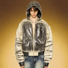 Custom Hooded Leather Jacket | Fashion Distressed Ink Print | OEM ODM Streetwear Apparel Manufacturer