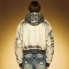 Custom Hooded Leather Jacket | Fashion Distressed Ink Print | OEM ODM Streetwear Apparel Manufacturer