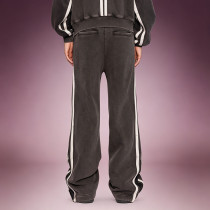 Custom Washed Stripe Sports Pants  |  Side zip Wide Leg Velour Track Pants | Streetwear Manufacturer
