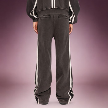 Custom Washed Stripe Sports Pants  |  Side zip Wide Leg Velour Track Pants | Streetwear Manufacturer