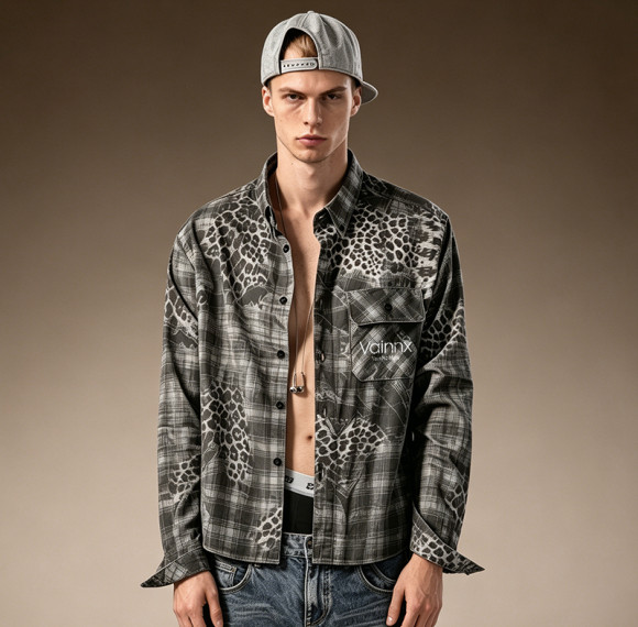 Custom Leopard Plaid Shirt | Oversized Printed Flannel Shirt | Long Sleeved Vintage Shirt